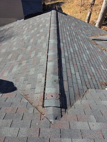 Close-up of new shingle ridge line